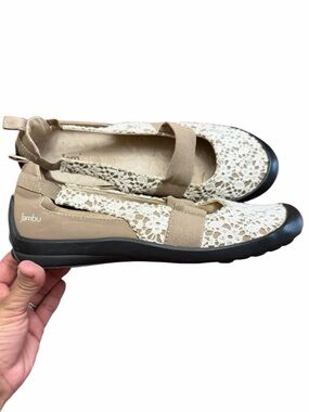 Jambu Women's  Delihah Beige Lace Mary Jane Flats with Black Sole